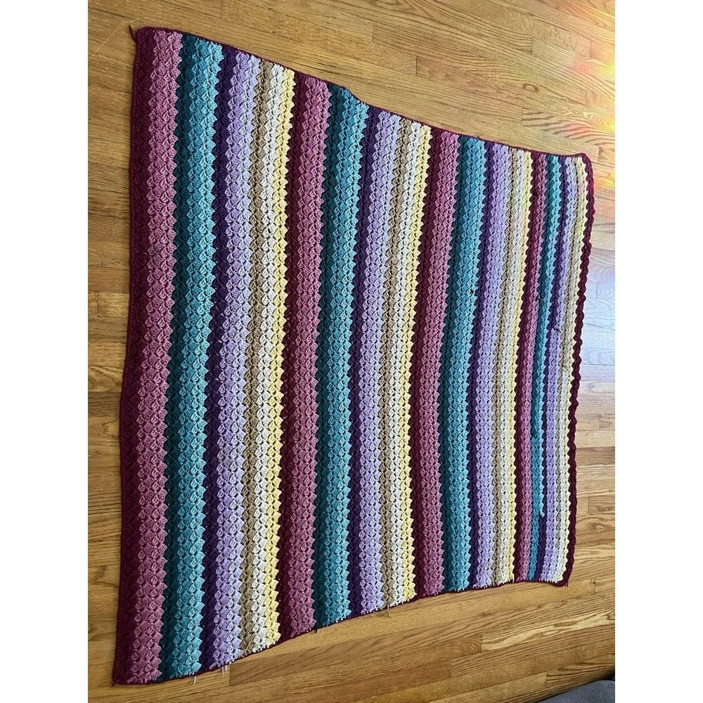 Handmade Crochet Afghan Throw Blanket Striped Multicolor 50x60
